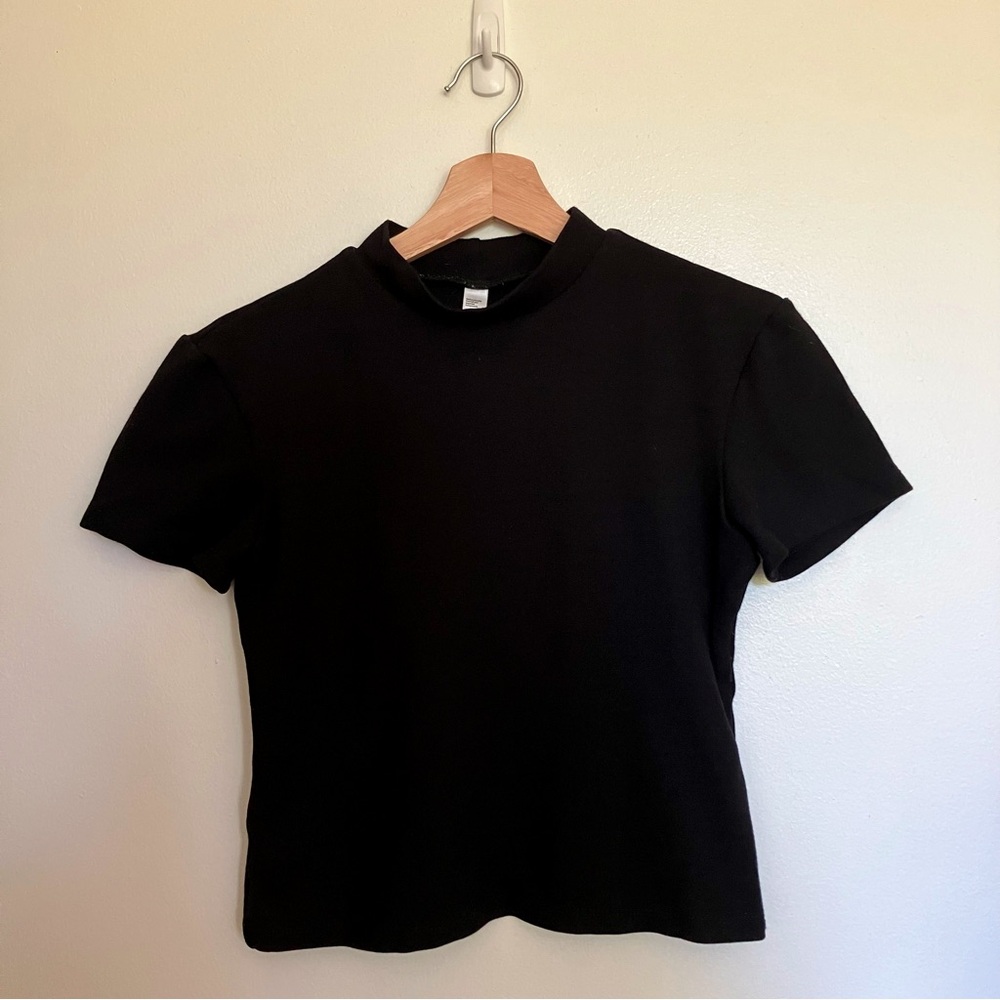 American Apparel Black Short Sleeve Mock Neck Tee